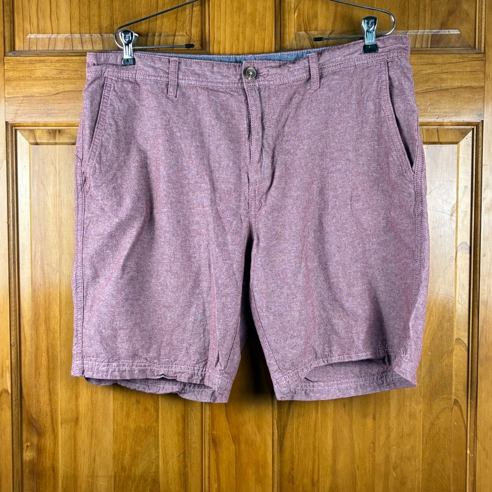 14th & Union Mens Slim Fit Chino Shorts Burgundy‎ Heathered Size 36 Flat Front